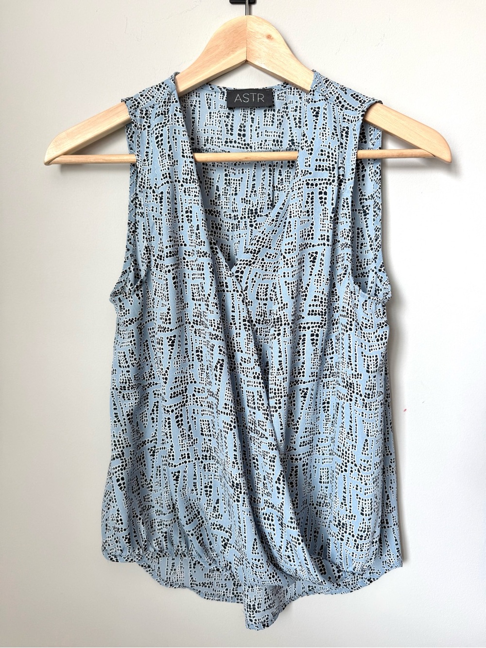 ASTR Surplice Light Blue Sleeveless Wrap Style Blouse Top